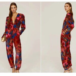 Farm Rio Wildlife Snake Garden Jumpsuit Velvet Floral Size XS *READ FLAW*